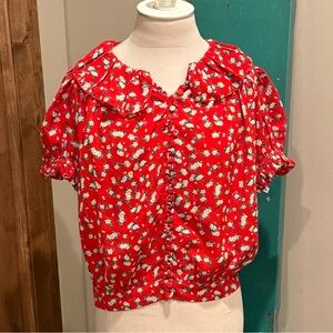 Bohme Red Floral Button-Up Blouse